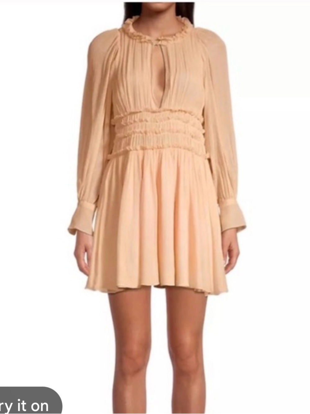 Rebecca Taylor Peach Long-Sleeve Smocked Waist Mini Dress